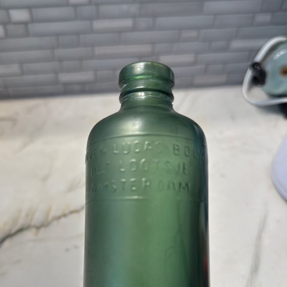 Vintage Erven Lucas glass green bottle - Amsterdam